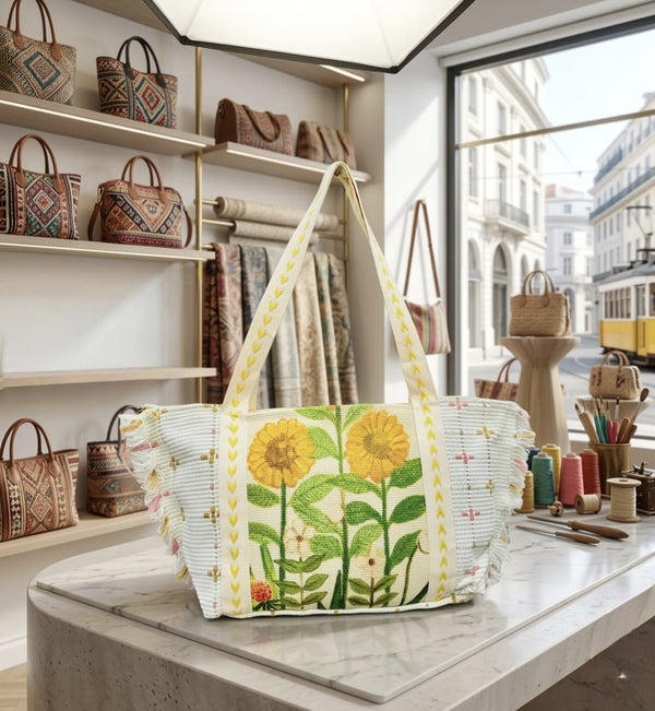 Sunflower Handmade Canvas Tote Bag – Boho Shoulder Bag