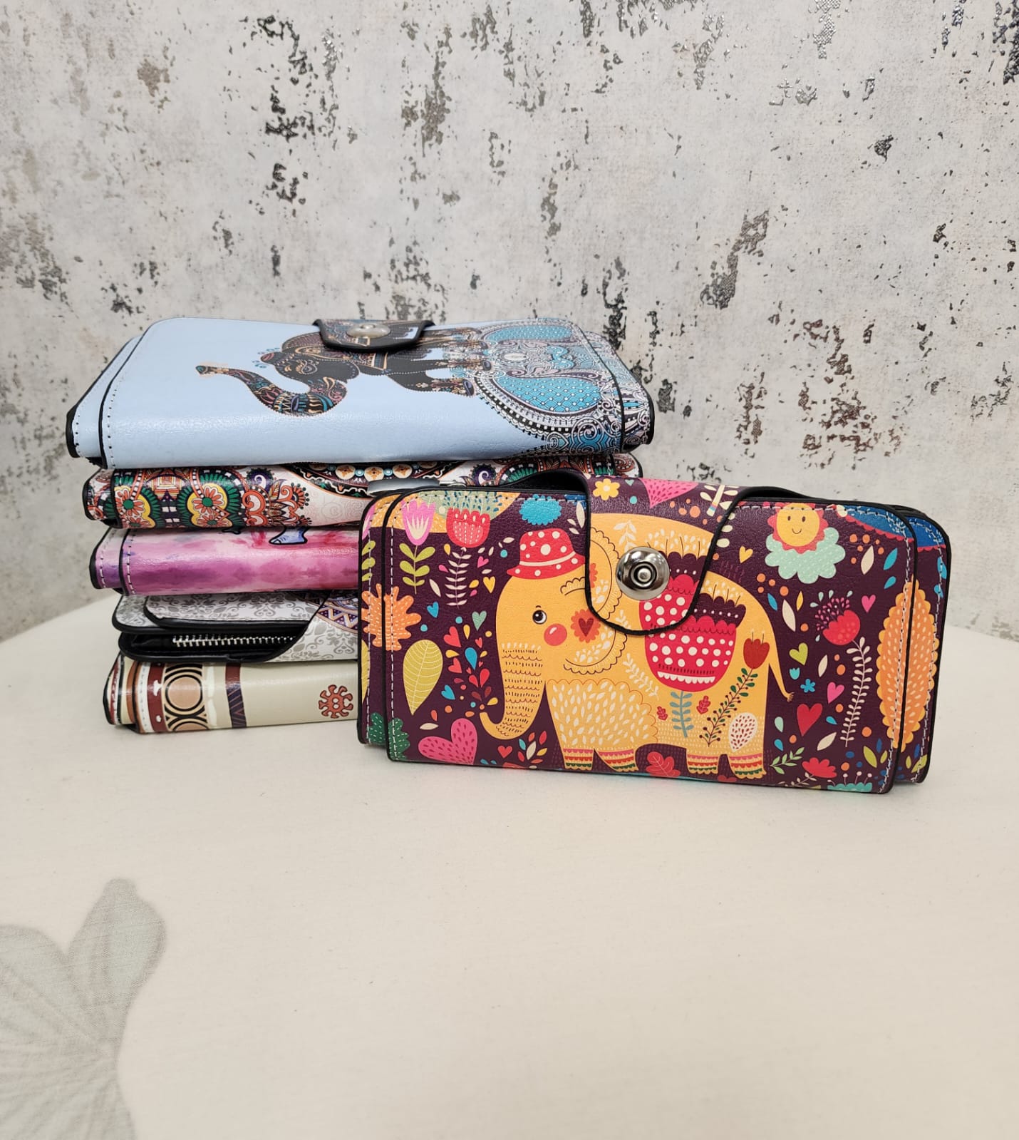 Cute Elephant Print Women's Wallet – Boho Long PU Leather Organizer Purse