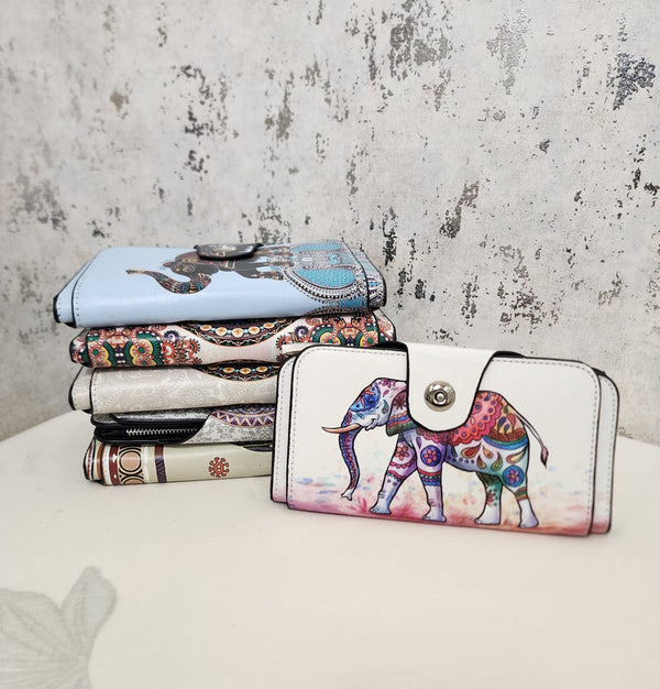 Bohemian Elephant Print Women's Wallet – PU Leather Long Organizer Purse