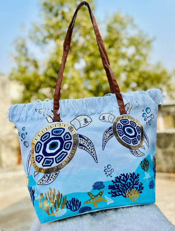 Beach Print Canvas Tote Bag – Large Capacity Women's Summer Shoulder Bag